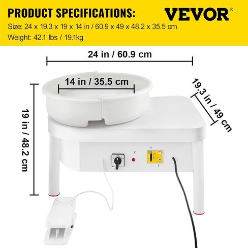 VEVOR 36cm Forming Machine with Foot Pedal Adults 450W Electric Pottery Wheel for DIY Clay Art Craft, White in Saudi Arabia