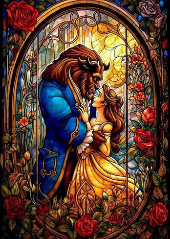 مجموعات الرسم الفني الماسي من Beauty and the Beast للبالغين، لوحات نقاط الماس الحفر الكامل للمبتدئين، طلاء دائري 5D مع صور الماس، مجموعات الرسم الفني للأحجار الكريمة، مجموعات الحرف اليدوية مقاس 12 × 16 بوصة in Saudi Arabia