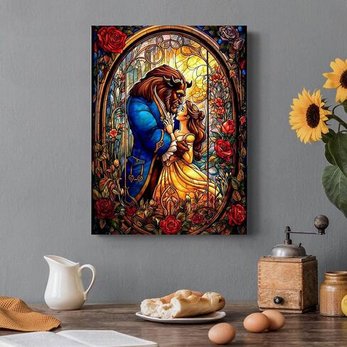 مجموعات الرسم الفني الماسي من Beauty and the Beast للبالغين، لوحات نقاط الماس الحفر الكامل للمبتدئين، طلاء دائري 5D مع صور الماس، مجموعات الرسم الفني للأحجار الكريمة، مجموعات الحرف اليدوية مقاس 12 × 16 بوصة in Saudi Arabia