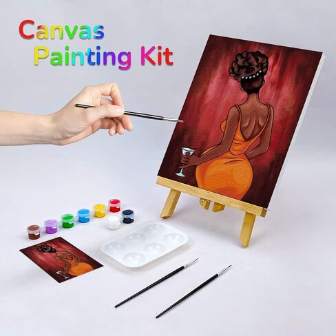 مجموعة لوحات قماشية من VOCHIC مرسومة مسبقًا للرسم للبالغين، مجموعات حفلات الطلاء ومستلزمات حفلات الرشفة 8 × 10 قماش لطلاء 8 ألوان أكريليك، 3 فرشاة، 1 مجموعة فنية للفتيات الأنيقة in Saudi Arabia