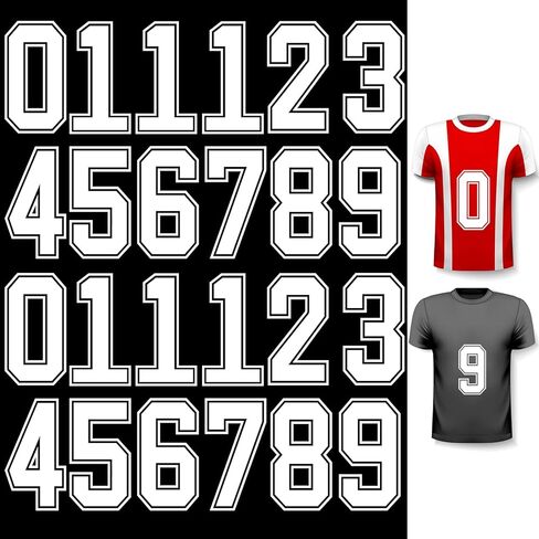 24 Pcs Iron on Numbers, Jersey Heat Transfer Numbers 0 to 9 for Team Uniform Sports T-Shirt Football Basketball Baseball (White with White Border, 8 Inch) in Saudi Arabia