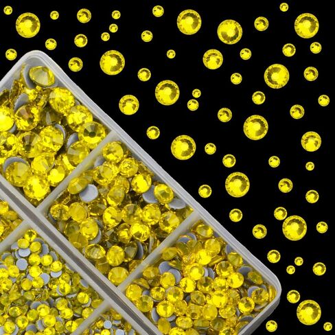 4000Pcs Mixed Size Hot Fix Round Crystals Gems Glass Stones Hotfix Flat Back Rhinestones (Champagne) in Saudi Arabia