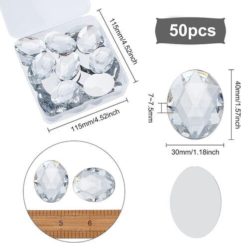 FINGERINSPIRE 100Pcs 25x18mm Teardrop Acrylic Rhinestone Faceted Gems Cabochons with Silver Plated Flat Back for Costume Making Cosplay Jewels Embelishments Decor Crafts in Saudi Arabia