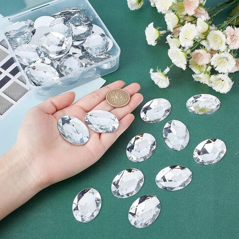 FINGERINSPIRE 100Pcs 25x18mm Teardrop Acrylic Rhinestone Faceted Gems Cabochons with Silver Plated Flat Back for Costume Making Cosplay Jewels Embelishments Decor Crafts in Saudi Arabia