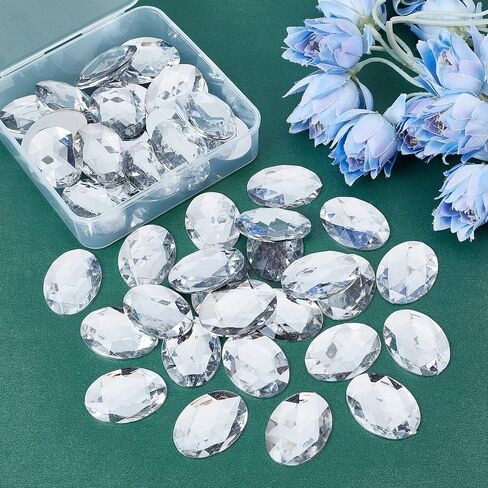 FINGERINSPIRE 100Pcs 25x18mm Teardrop Acrylic Rhinestone Faceted Gems Cabochons with Silver Plated Flat Back for Costume Making Cosplay Jewels Embelishments Decor Crafts in Saudi Arabia