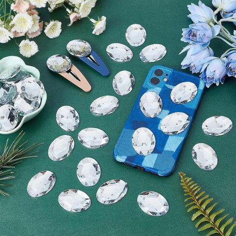FINGERINSPIRE 100Pcs 25x18mm Teardrop Acrylic Rhinestone Faceted Gems Cabochons with Silver Plated Flat Back for Costume Making Cosplay Jewels Embelishments Decor Crafts in Saudi Arabia