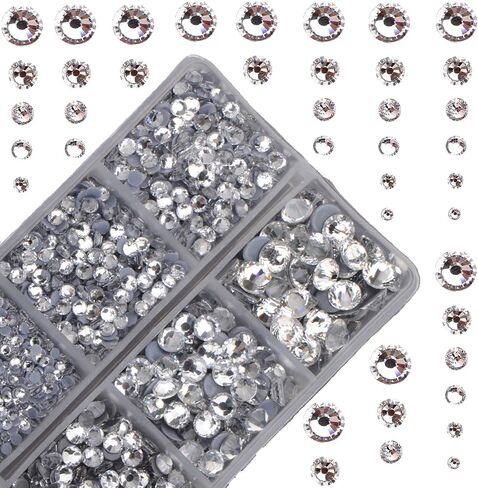 4000Pcs Mixed Size Hot Fix Round Crystals Gems Glass Stones Hotfix Flat Back Rhinestones (Champagne) in Saudi Arabia