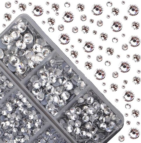 4000Pcs Mixed Size Hot Fix Round Crystals Gems Glass Stones Hotfix Flat Back Rhinestones (Champagne) in Saudi Arabia