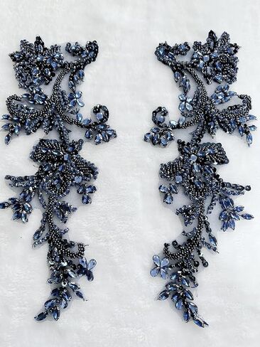 Handmade Shining Rhinestones lace Applique Patches Sewing Beads Sequins Stone Trim Accessories for Wedding Dress one Pair/Bag (Silver) in Saudi Arabia