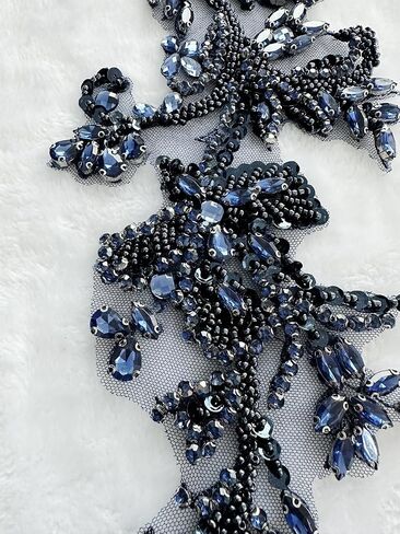Handmade Shining Rhinestones lace Applique Patches Sewing Beads Sequins Stone Trim Accessories for Wedding Dress one Pair/Bag (Silver) in Saudi Arabia