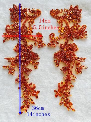 Handmade Shining Rhinestones lace Applique Patches Sewing Beads Sequins Stone Trim Accessories for Wedding Dress one Pair/Bag (Silver) in Saudi Arabia