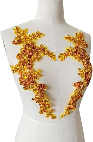 Handmade Rhinestones lace Trim Patches handsewing Beads Applique for Dress One Pair DIY Accessories (Silver) in Kuwait