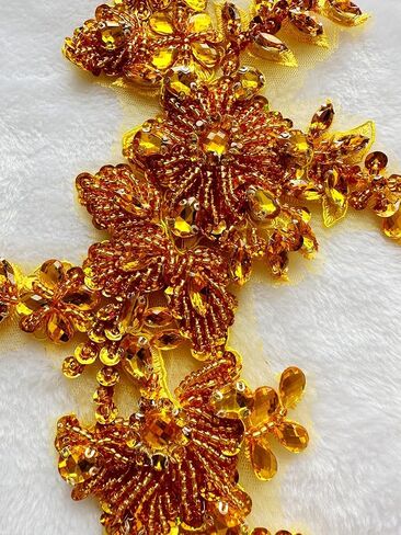 Handmade Rhinestones lace Trim Patches handsewing Beads Applique for Dress One Pair DIY Accessories (Silver) in Kuwait