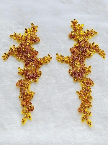 Handmade Rhinestones lace Trim Patches handsewing Beads Applique for Dress One Pair DIY Accessories (Silver) in Kuwait