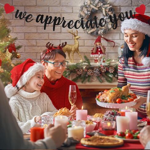 نحن نقدر لك لافتة، 9.8ft خلفية التقدير بريق مع القلب الأحمر شكرا لك الرايات ورقة معلقة زينة التقدير للطبيب ممرضة المعلم القس الموظفين الموظفين (أسود) in Kuwait