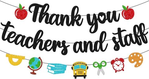 Thank You Teacher and Staff Banner National Teacher Appreciation Week Decoration We Love Our Teacher Decor Thanks for All You Do Backdrop Gold Glitter Supplies in Kuwait