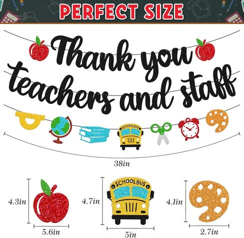 Thank You Teacher and Staff Banner National Teacher Appreciation Week Decoration We Love Our Teacher Decor Thanks for All You Do Backdrop Gold Glitter Supplies in Kuwait