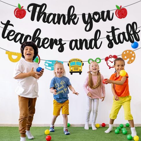 Thank You Teacher and Staff Banner National Teacher Appreciation Week Decoration We Love Our Teacher Decor Thanks for All You Do Backdrop Gold Glitter Supplies in Kuwait