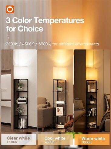 addlon Corner Lamps 5-Tier Shelf Floor Lamp Display with 3 Color Temperatures LED Bulb and Linen Lamp Shade, Shelves for Living Room, Bedroom and Office - Vintage in Saudi Arabia