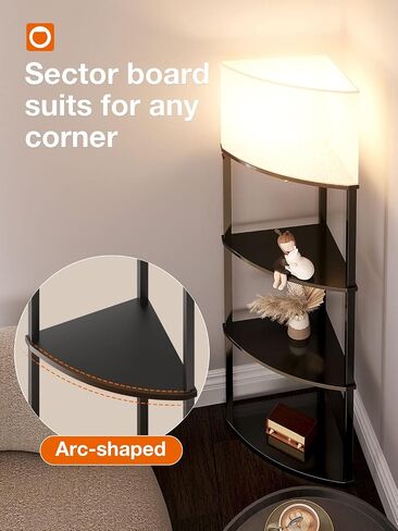 addlon Corner Lamps 5-Tier Shelf Floor Lamp Display with 3 Color Temperatures LED Bulb and Linen Lamp Shade, Shelves for Living Room, Bedroom and Office - Vintage in Saudi Arabia
