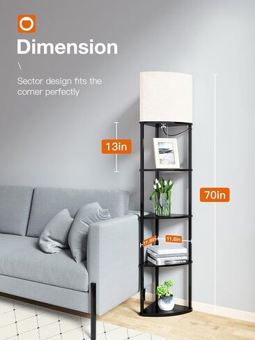 addlon Corner Lamps 5-Tier Shelf Floor Lamp Display with 3 Color Temperatures LED Bulb and Linen Lamp Shade, Shelves for Living Room, Bedroom and Office - Vintage in Saudi Arabia