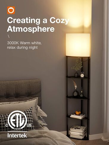 addlon Corner Lamps 5-Tier Shelf Floor Lamp Display with 3 Color Temperatures LED Bulb and Linen Lamp Shade, Shelves for Living Room, Bedroom and Office - Vintage in Saudi Arabia