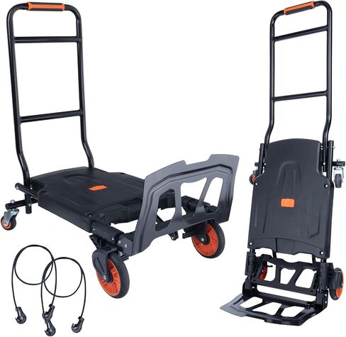 Hand Truck and Dolly 2 in 1 Foldable 350LBS Capacity Portable Cart with Telescoping Handle and Wheels Elastic Rope for Luggage Office Travel in Saudi Arabia
