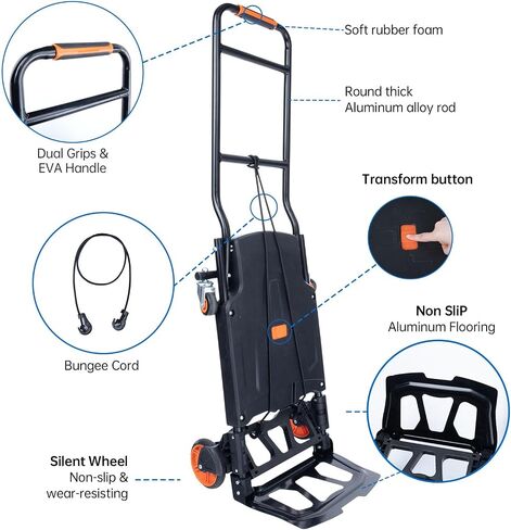 Hand Truck and Dolly 2 in 1 Foldable 350LBS Capacity Portable Cart with Telescoping Handle and Wheels Elastic Rope for Luggage Office Travel in Saudi Arabia