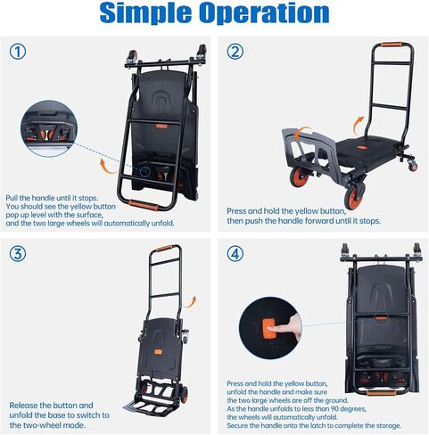Hand Truck and Dolly 2 in 1 Foldable 350LBS Capacity Portable Cart with Telescoping Handle and Wheels Elastic Rope for Luggage Office Travel in Saudi Arabia