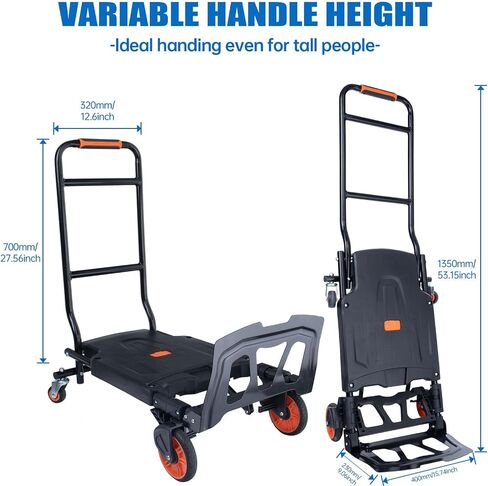 Hand Truck and Dolly 2 in 1 Foldable 350LBS Capacity Portable Cart with Telescoping Handle and Wheels Elastic Rope for Luggage Office Travel in Saudi Arabia