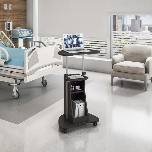 عربة كمبيوتر محمول قابلة للضبط بارتفاع قابل للتعديل من تكني موبيلي مع مساحة تخزين، جرافيت، 22 × 16 × 46 in Kuwait