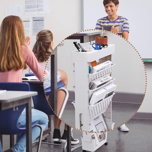 AGTEK 5 Tier Trolley عربة كتب متدحرجة؟ رف كتب متنقل، برج منظم تخزين منزلق، وحدة رفوف متنقلة ضيقة، أرفف كتب منظمة للمكتب، النوم، الفصول الدراسية، الحضانة، وردي in Kuwait