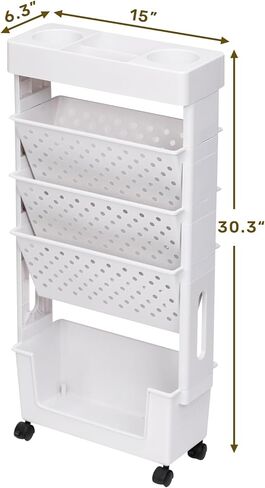 AGTEK 5 Tier Trolley عربة كتب متدحرجة؟ رف كتب متنقل، برج منظم تخزين منزلق، وحدة رفوف متنقلة ضيقة، أرفف كتب منظمة للمكتب، النوم، الفصول الدراسية، الحضانة، وردي in Kuwait