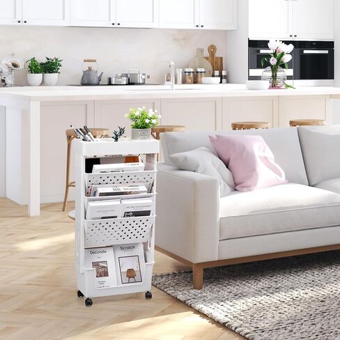 AGTEK 5 Tier Trolley عربة كتب متدحرجة؟ رف كتب متنقل، برج منظم تخزين منزلق، وحدة رفوف متنقلة ضيقة، أرفف كتب منظمة للمكتب، النوم، الفصول الدراسية، الحضانة، وردي in Kuwait