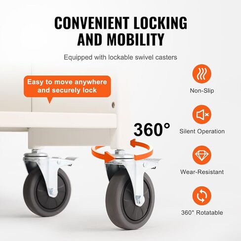 VEVOR Book Cart, 330 lbs Library Cart, 31.1" x 15.2" x 49.2" Rolling Book Cart, Single Sided L-Shaped Flat Shelves with 4-Inch Lockable Wheels for Home Shelves Office and School, Book Truck in White in Saudi Arabia