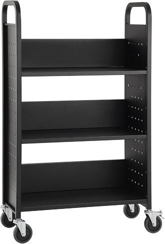 VEVOR Book Cart, 330 lbs Library Cart, 31.1" x 15.2" x 49.2" Rolling Book Cart, Single Sided L-Shaped Flat Shelves with 4-Inch Lockable Wheels for Home Shelves Office and School, Book Truck in White in Saudi Arabia