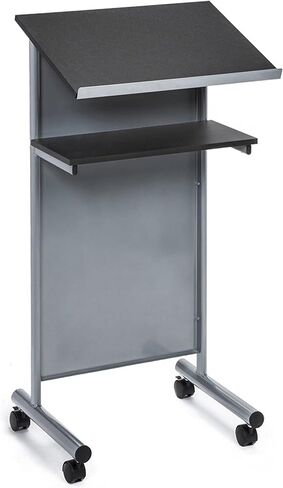 Audio-Visual Direct Wheeled Lectern Podium - Standing Desk with Storage Shelf - Cherry/Black - Ideal for Presentations and Laptop Use in Saudi Arabia