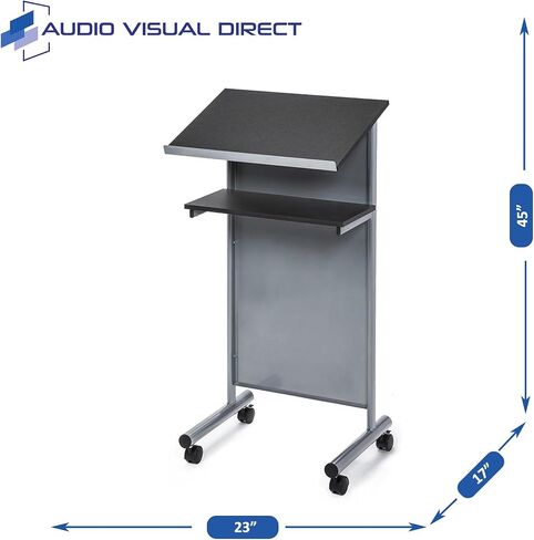 Audio-Visual Direct Wheeled Lectern Podium - Standing Desk with Storage Shelf - Cherry/Black - Ideal for Presentations and Laptop Use in Saudi Arabia