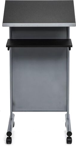 Audio-Visual Direct Wheeled Lectern Podium - Standing Desk with Storage Shelf - Cherry/Black - Ideal for Presentations and Laptop Use in Saudi Arabia