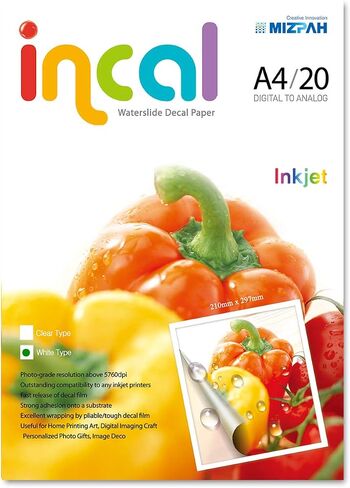 [Incal Paper] Waterslide Decal Paper LASER CLEAR, Letter size(216x279mm) 20sheets, DIY Photo Printing Craft, Stronger adhesion/fast releasing, Pliable Decal Film (Clear) in Saudi Arabia