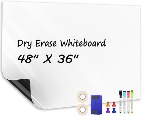 MaxGear White Board 36"x24" Dry Erase Board Adhesive Whiteboard Large Dry Erase Board for Wall, Magnetic Board for Office, Conference Room, Classroom, Home, 1 Eraser, 4 Markers, 4 Magnets in Saudi Arabia