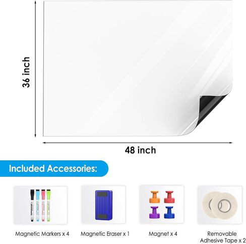 MaxGear White Board 36"x24" Dry Erase Board Adhesive Whiteboard Large Dry Erase Board for Wall, Magnetic Board for Office, Conference Room, Classroom, Home, 1 Eraser, 4 Markers, 4 Magnets in Saudi Arabia