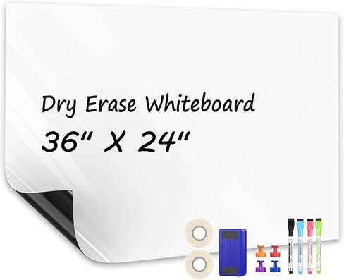 MaxGear White Board 36"x24" Dry Erase Board Adhesive Whiteboard Large Dry Erase Board for Wall, Magnetic Board for Office, Conference Room, Classroom, Home, 1 Eraser, 4 Markers, 4 Magnets in Saudi Arabia