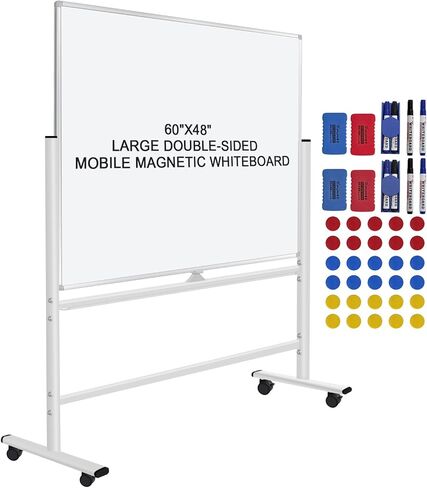 H-Qprobd 24"x36" Dry Erase Board with Stand - Adjustable Height Double Side Mobile Magnetic Rolling Whiteboard on Wheels for Home, Office & School in Saudi Arabia