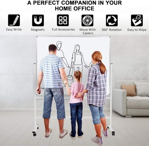 H-Qprobd 24"x36" Dry Erase Board with Stand - Adjustable Height Double Side Mobile Magnetic Rolling Whiteboard on Wheels for Home, Office & School in Saudi Arabia