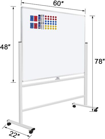 H-Qprobd 24"x36" Dry Erase Board with Stand - Adjustable Height Double Side Mobile Magnetic Rolling Whiteboard on Wheels for Home, Office & School in Saudi Arabia