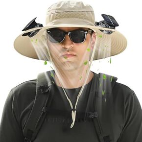 Wide Brim Sun Hat with 2 Solar Fans for Men Women UPF 50+ Garden Outdoor Fishing Beach Essential in Saudi Arabia