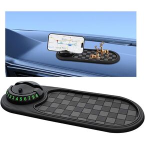 Multifunctional Car Anti-Slip Pad, 3 in 1 Rotatable Non-Slip Vehicle Dashboard Mat with Phone Holder & Temporary Parking Number, Dash Storage Pad for Key Gadget, Universal Fit (Grey/Black) in Kuwait