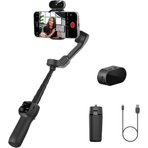 AOCHUAN Gimbal Stabilizer for iPhone w/Extension Rod,Face Tracking(SmartV8) | Phone Gimbal for iPhone with Built-in 7.8Ft Extension Rod, Full-Screen Oled Display, Ideal for Tiktok Recording(Black) in Kuwait