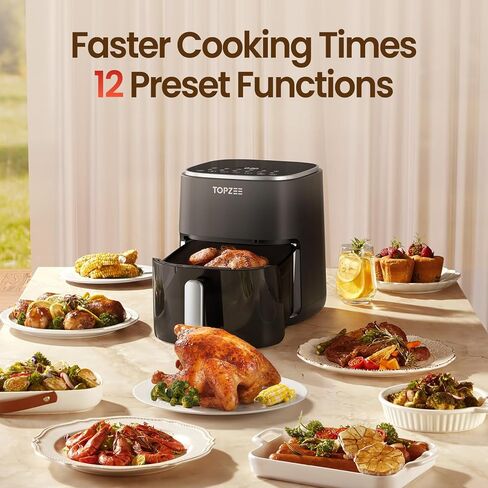Air Fryer 12 in-1 مع سعة كبيرة 5.5 كيو تي ، مقلاة الهواء المدمجة ، 100-400 ℉ حرارة دقيقة ، 360 درجة من الهواء الساخن ، بنسبة 95 ٪ من الزيت ، الخبز ، الجاف ، التسخين ، المجمدة ، الشاحنة ، الدليل ، الأسود in Kuwait